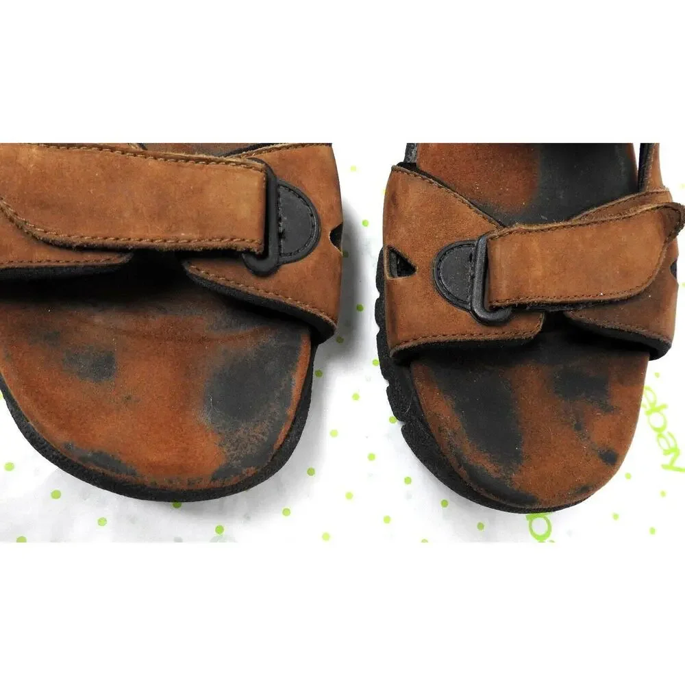Minnetonka men's size 12 brown leather sandals shoes 6413